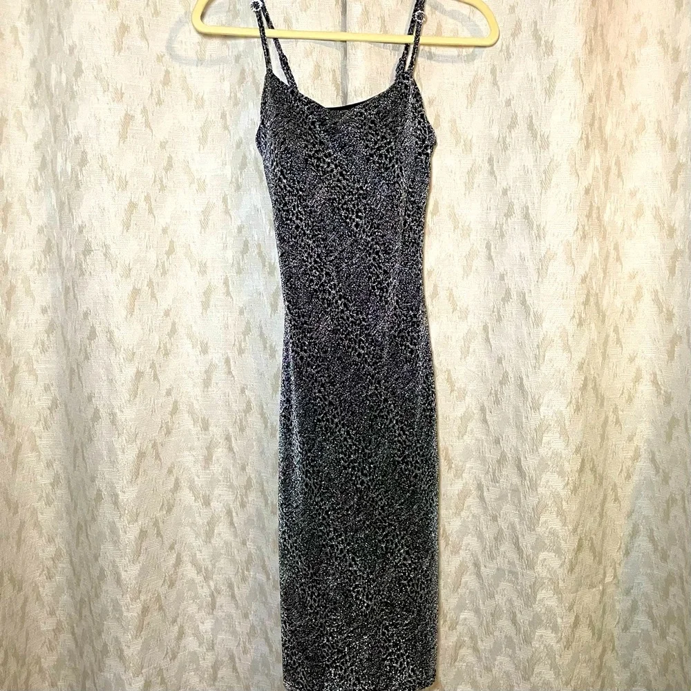 Sparkle Black Leopard Metallic Midi Dress - Picture 3 of 6